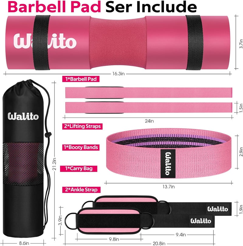 WALITO 7Pcs Barbell Pad Set for Hip Thrust - Squat Pad,Gym Accessories for Women with Bar Bad,Bench Press, with Gym Ankle Straps,Resistance Bands for Working Out,Lifting Strap,Carry Bag - Image 2
